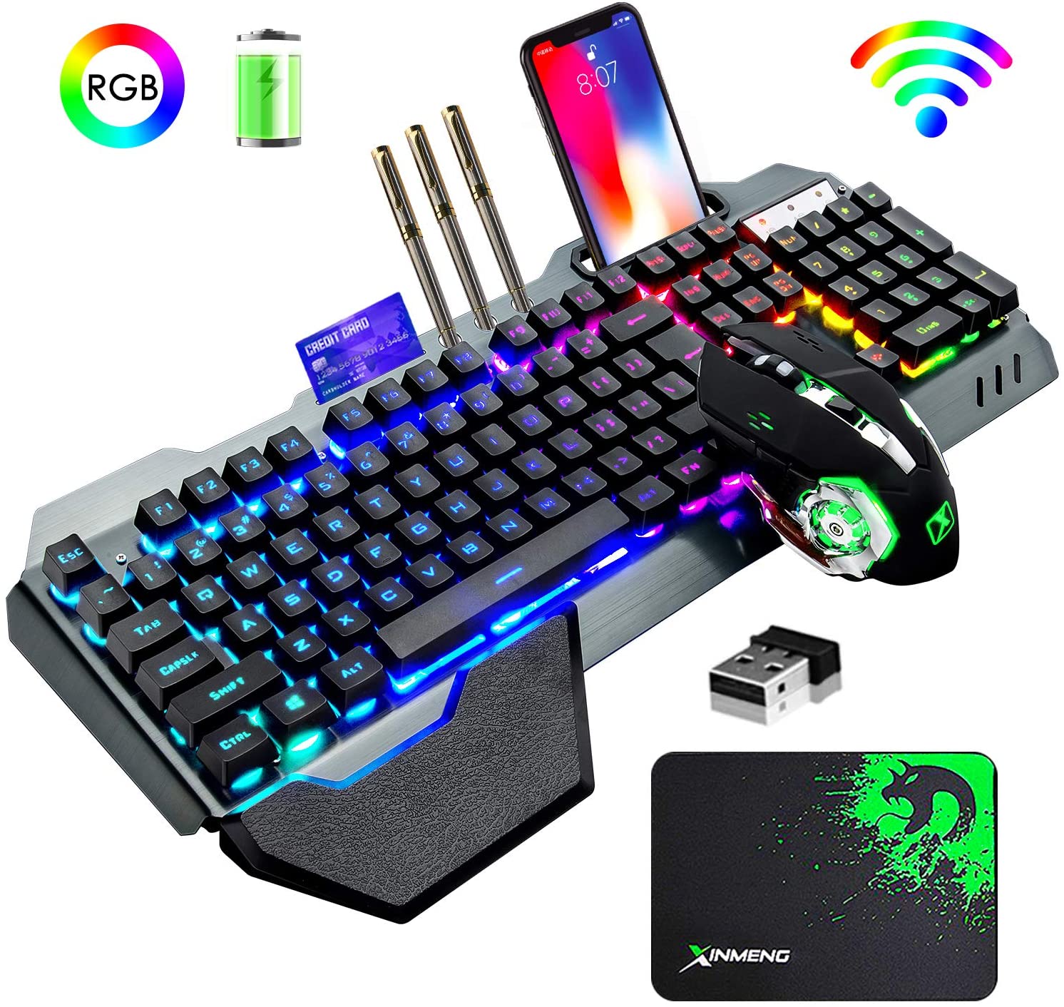 Gaming Keyboard Ergonomics - K680 Kabellose Gaming-Tastatur und Maus-Kombination, Regenbogen-LED-Tastatur