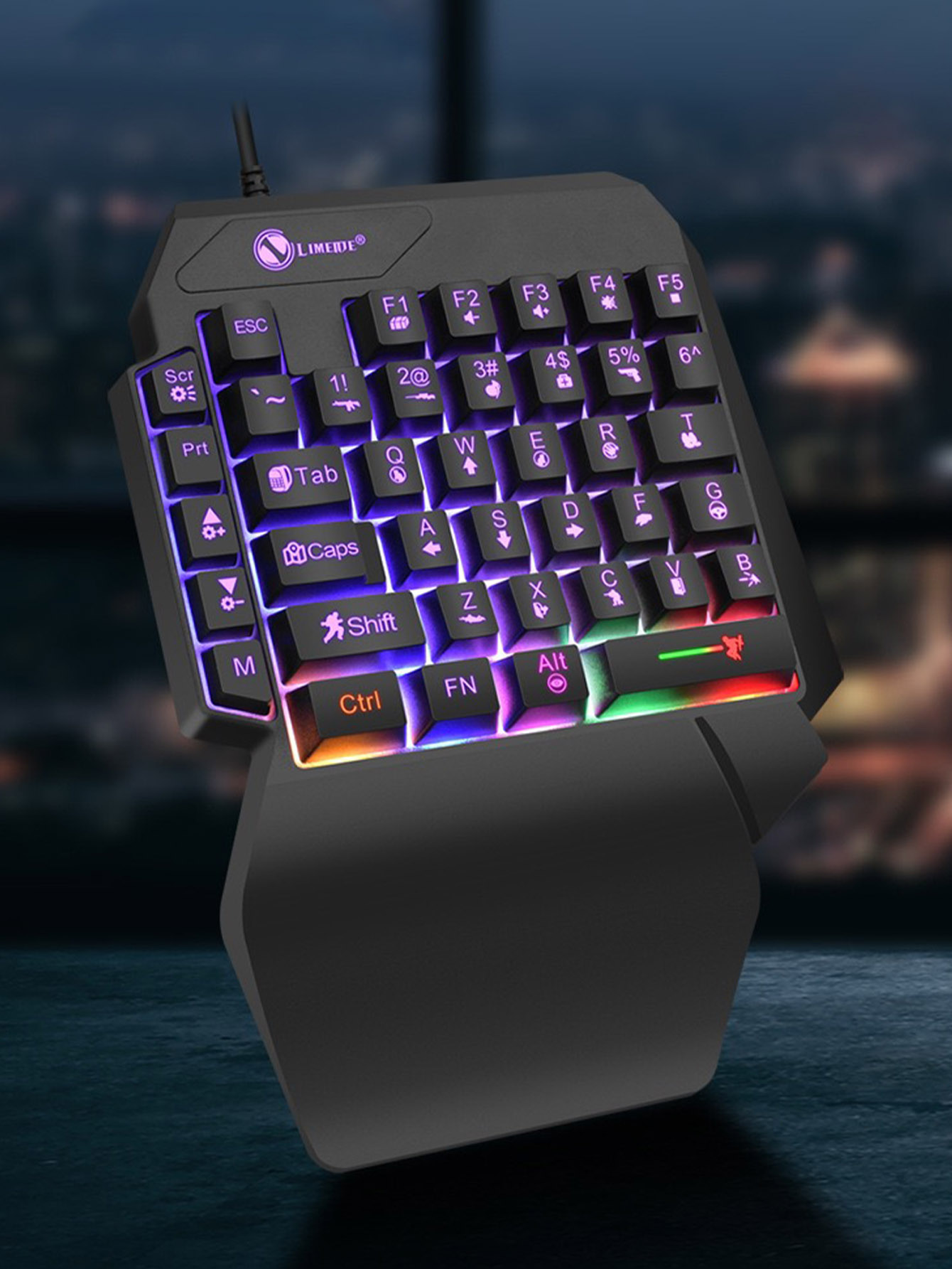 Gaming Keyboard And Mouse Converter For Mobile - Mechanische Einhand-Gaming-Tastatur mit Kabel, Radium-Gravur der