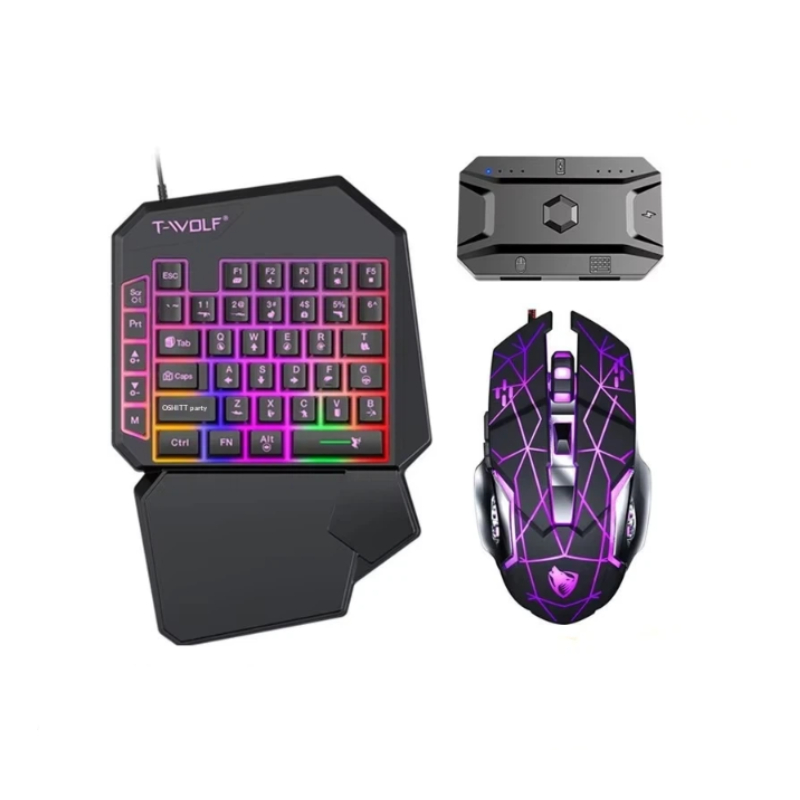 Gaming Keyboard And Mouse Converter For Mobile - T-Wolf Tf950 5-in-1 Einhand-Gaming-Tastatur-Maus-Kombination mit RGB-Hintergrundbeleuchtung